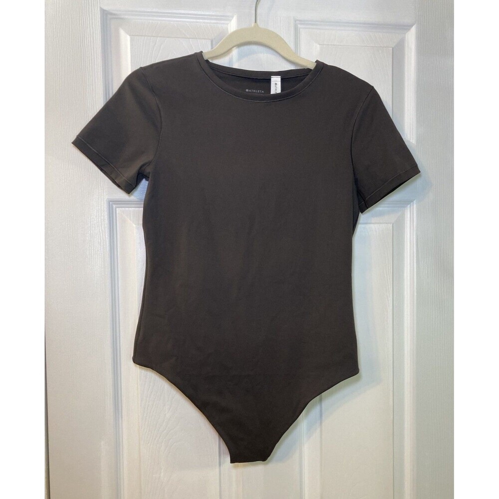 Athleta Bodymove Short Sleeve Crew Bodysuit Breathable Stretch Brown Medium NWT